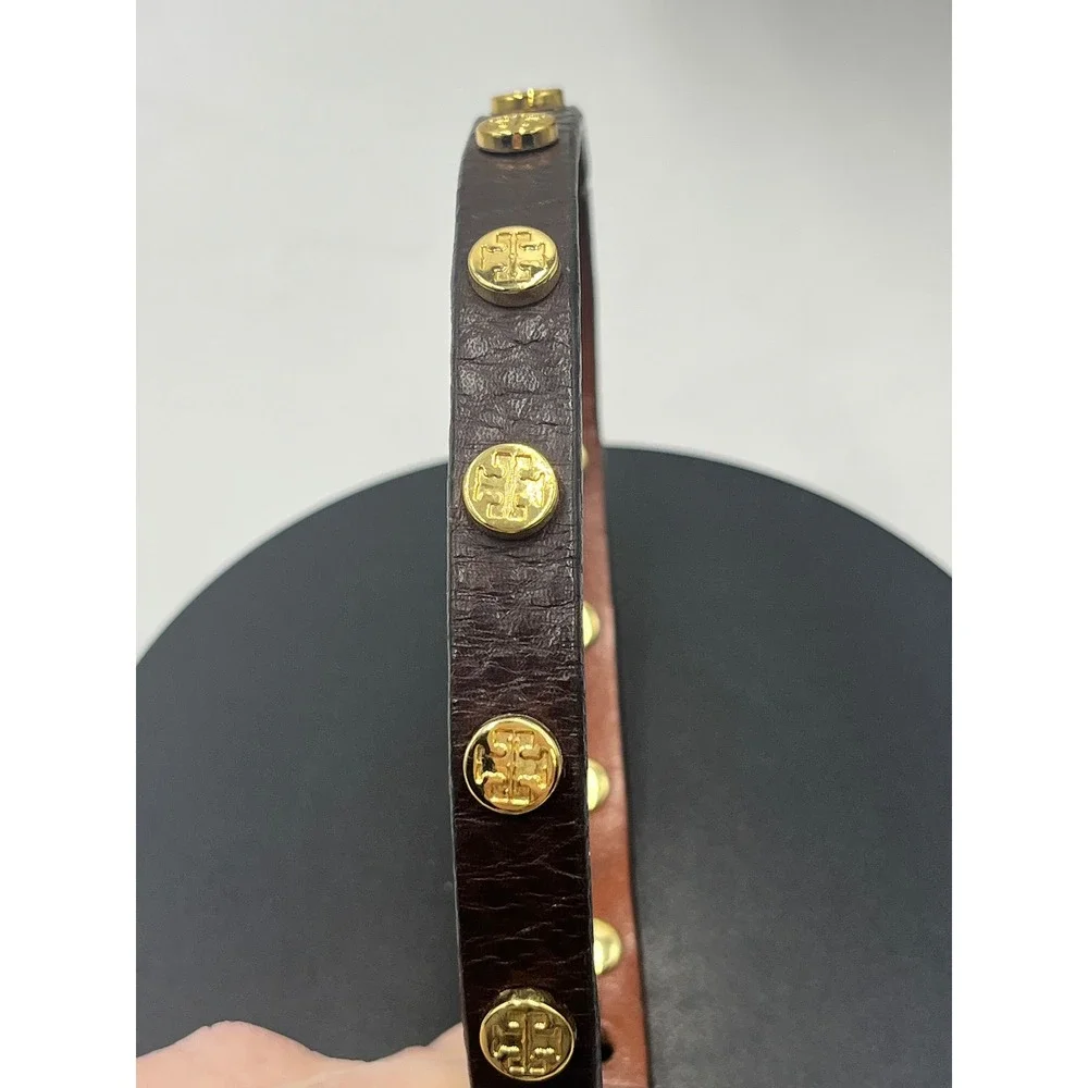 Tory Burch Jewelry Leather Brown Double Wrap Gold Logo Bracelet Made‎ in USA